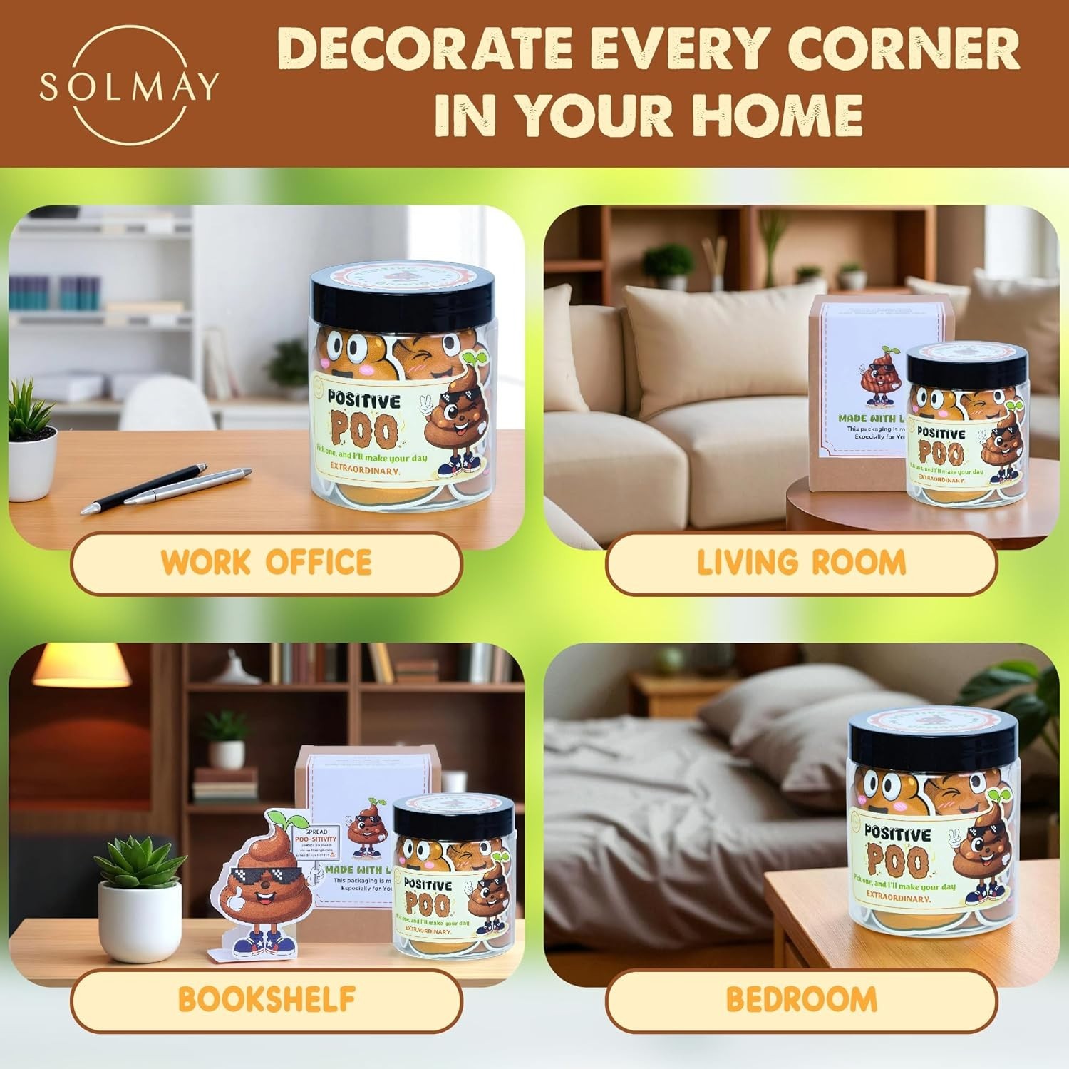 Positive Poo Jar with 60 Funny Stickers & Standee – Great Gag Gift for Coworkers