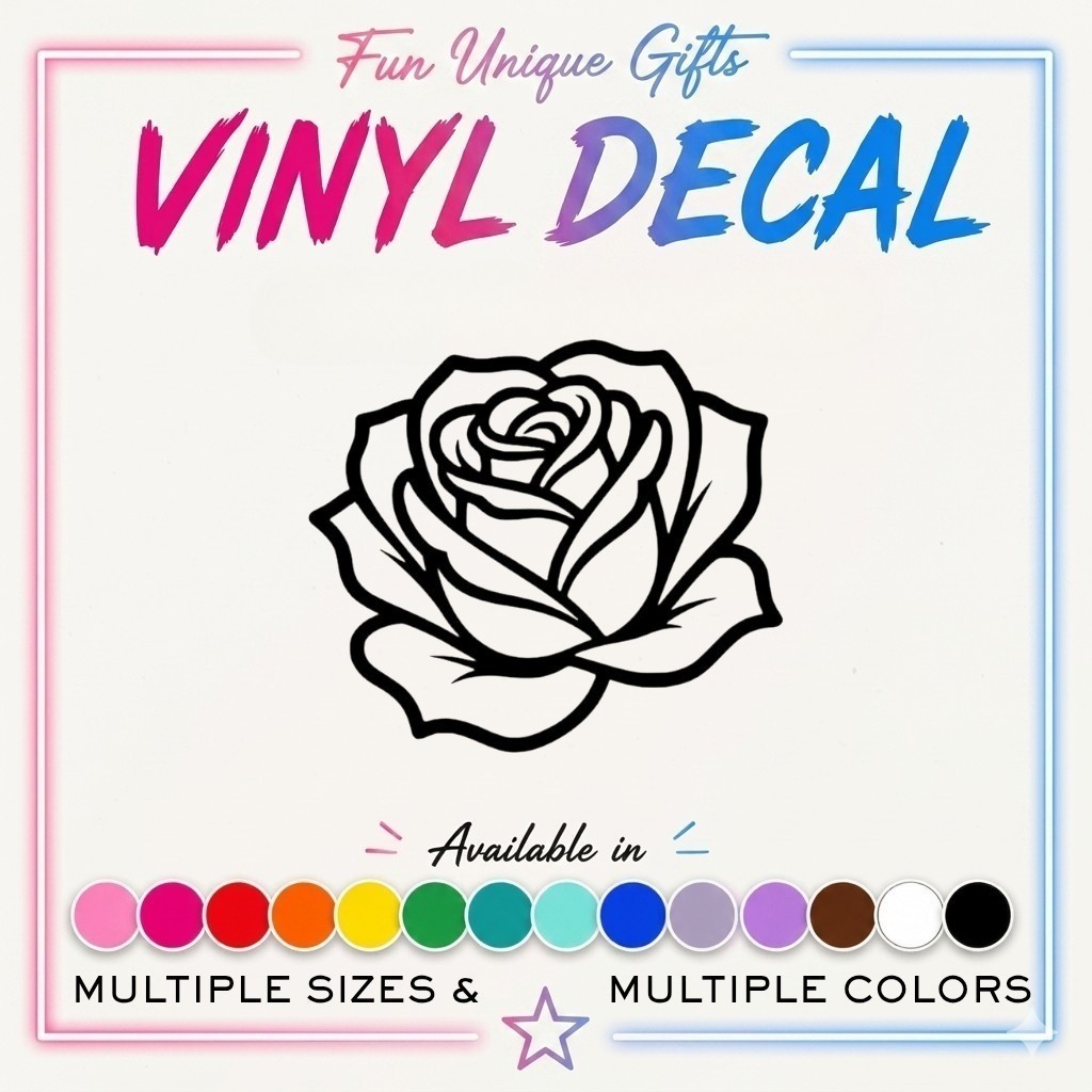 Rose Vinyl Decal Sticker -Multiple Colors & Sizes- FREE SHIPPING