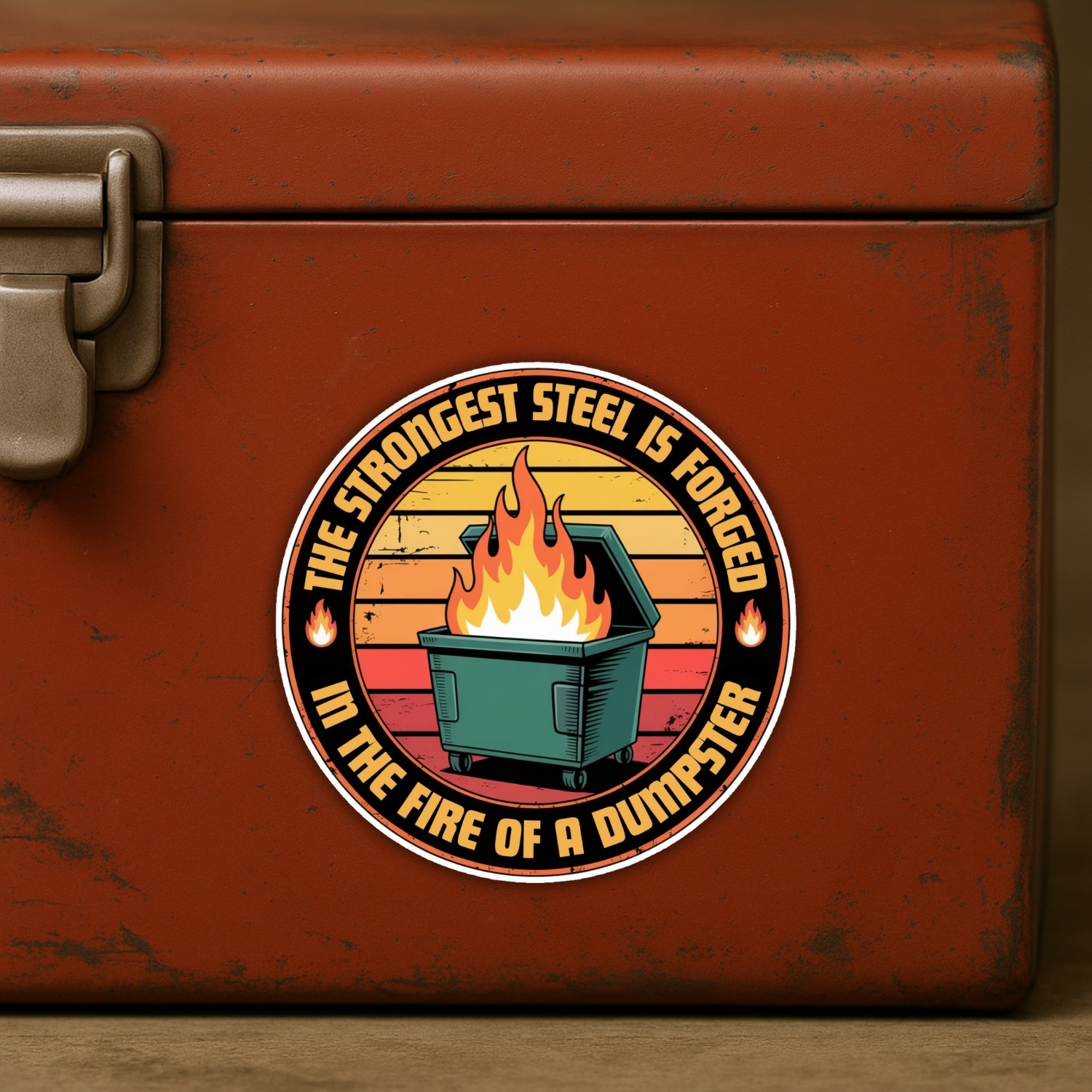 4pcs Strongest Steel Forged in Dumpster Fire Stickers – Funny Vinyl Decals
