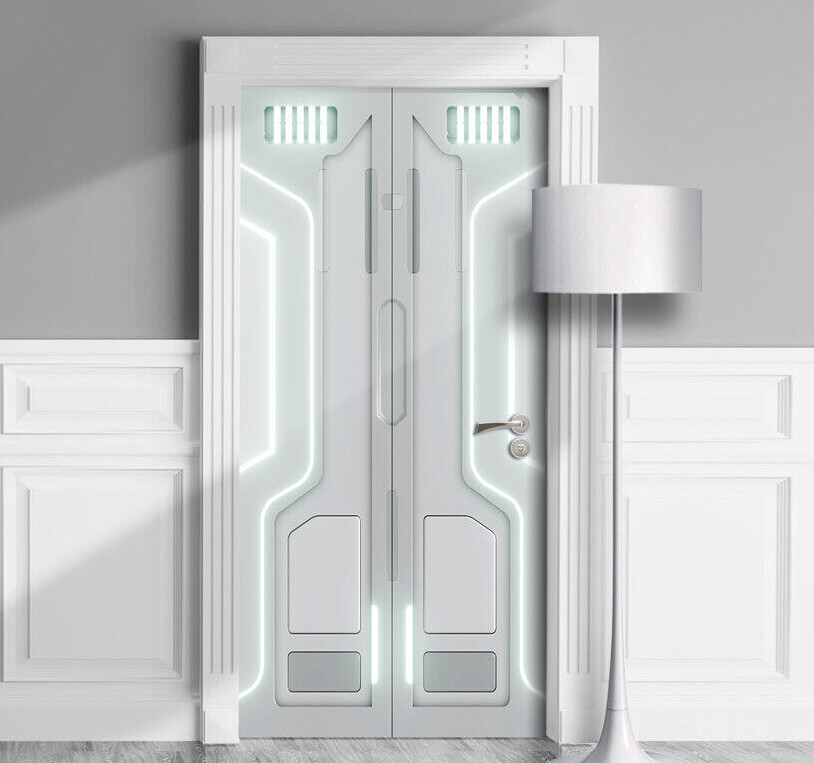 Spacecraft Door Mural Sticker, Starship. Durable Laminated Decal. Single Piece