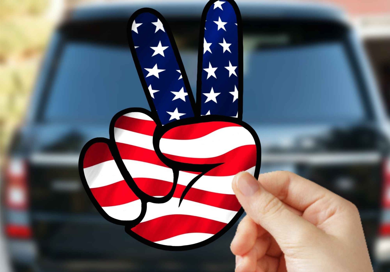 1960's Peace Victory Sign – Peace Sign Hand with USA Flag – Sticker
