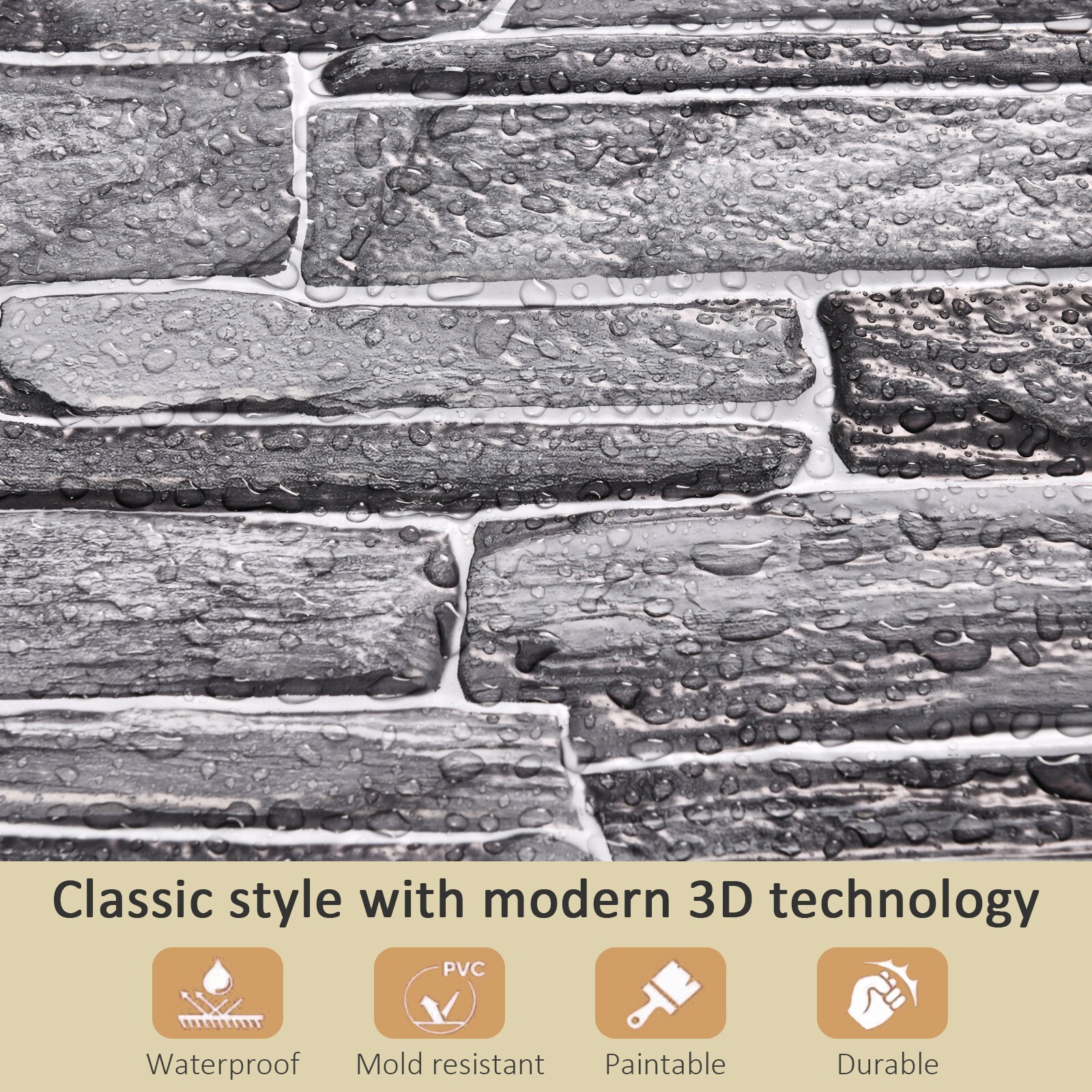 10pcs (53sqft) 3D PVC Wall Panels for Interior Decor