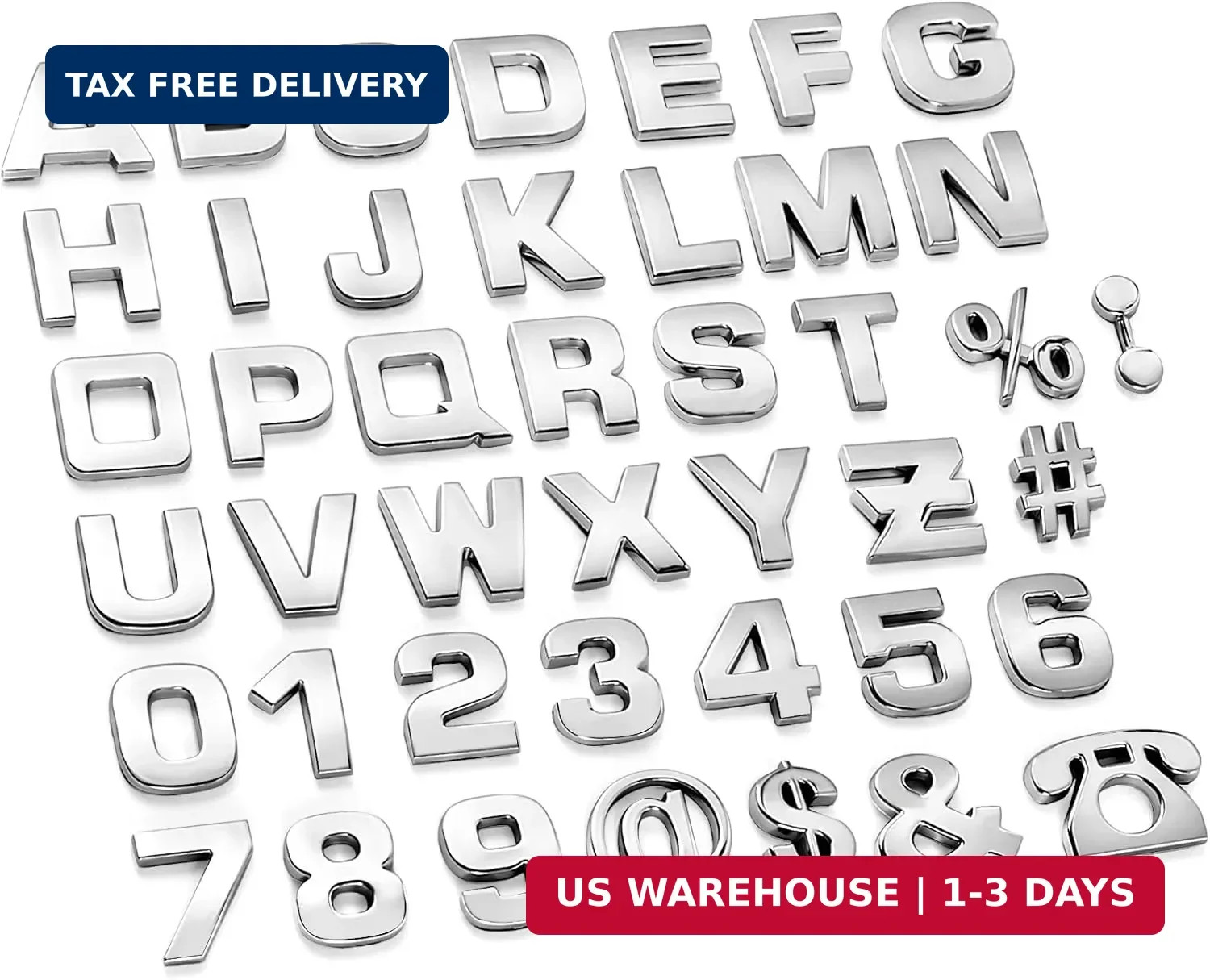 Lamoutor 43Pcs Car Emblem Letters Sticker DIY 3D Chrome Number Symbol Badge Deca