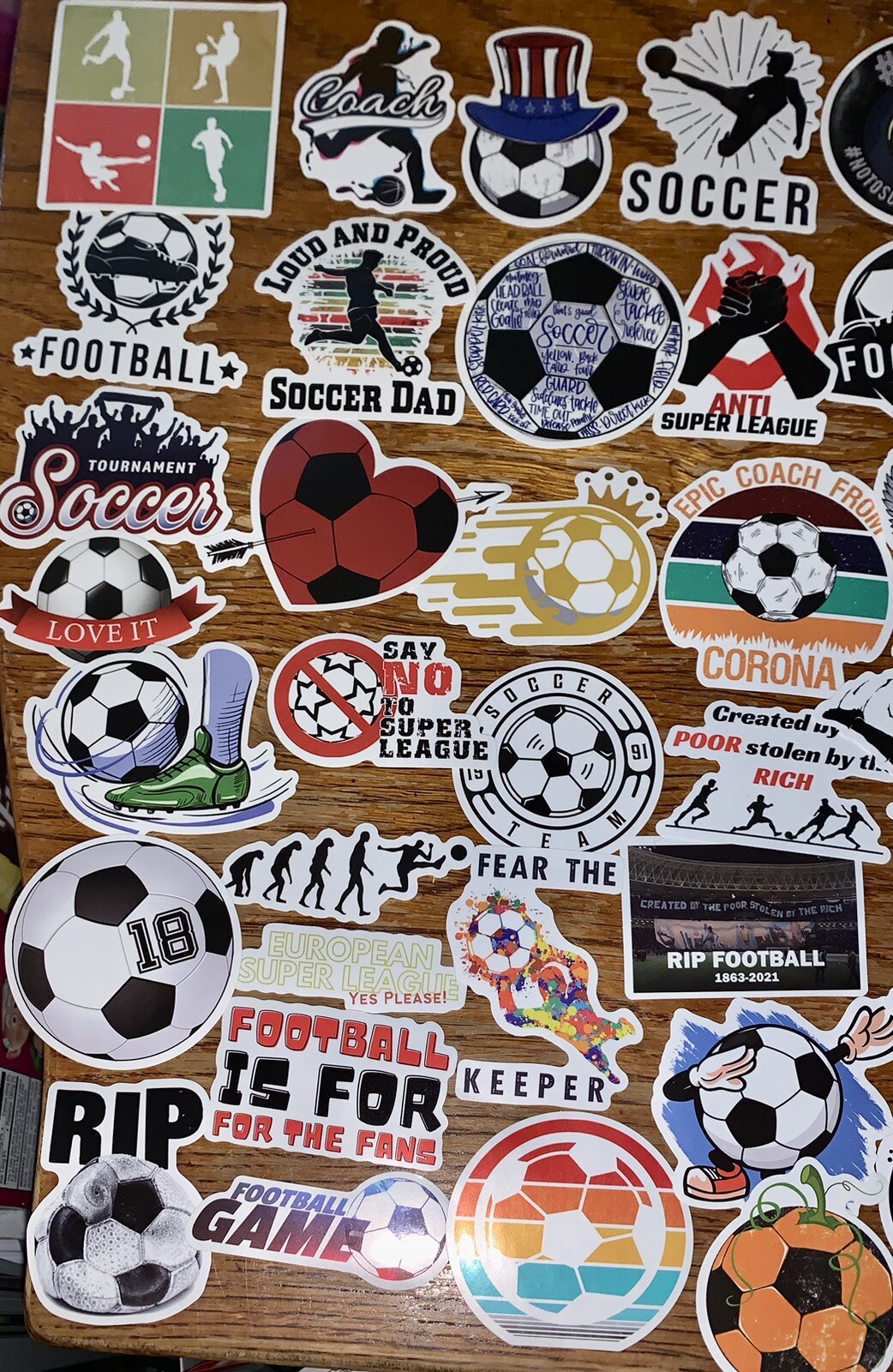 52 Soccer (Football) Sticker Decals Diff. Sizes Large to Small ~Peel & Stick NEW