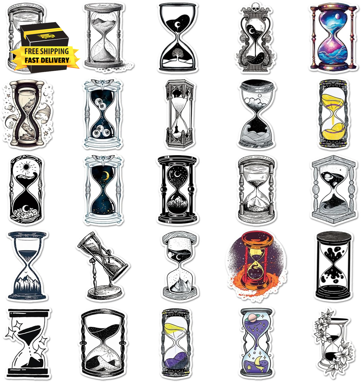 50PCS Magic Hourglass Waterproof Stickers Graffiti Aesthetics Waterproof Vinyl f