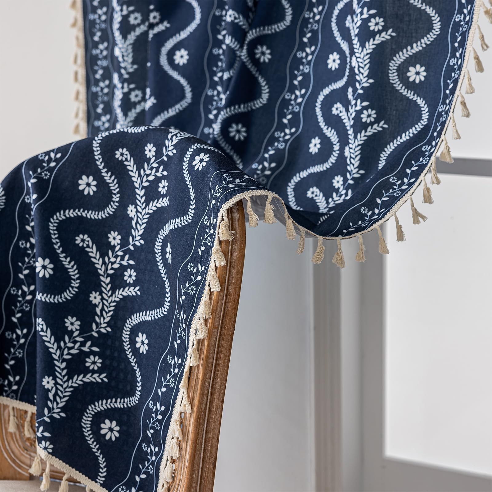 Navy Blue Boho Curtains 84 Inch Long for Living Room, Bedroom, 2 Panels Flora…