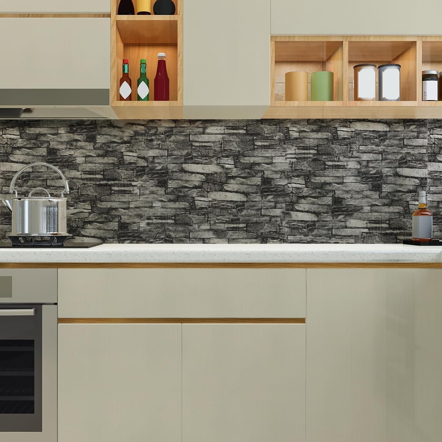 10PCS Faux Brick Foam Wall Panels Peel Stick Kitchen Bathroom Decor