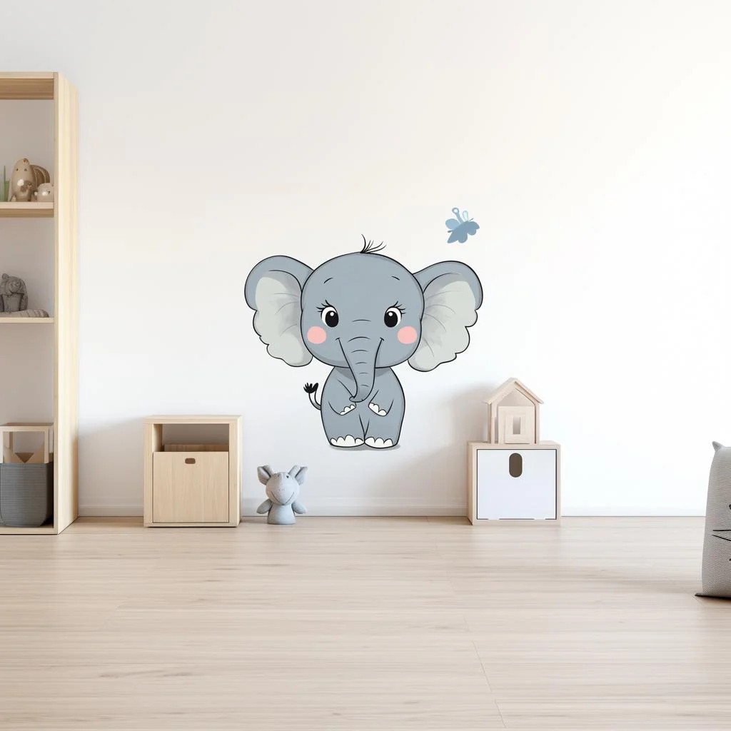 Cute Elephant Wall Decal | Nursery Animal Wall Sticker Art
