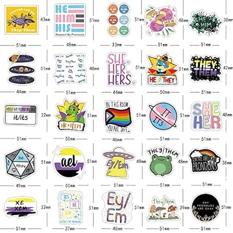 61pcs Aesthetic Cartoon Pronoun Stickers – Cute Vinyl Decals for All Surfaces