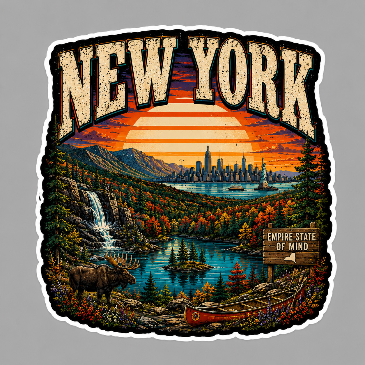 New York Sticker Vinyl Decal Adirondacks NYC Skyline Empire State Scenic