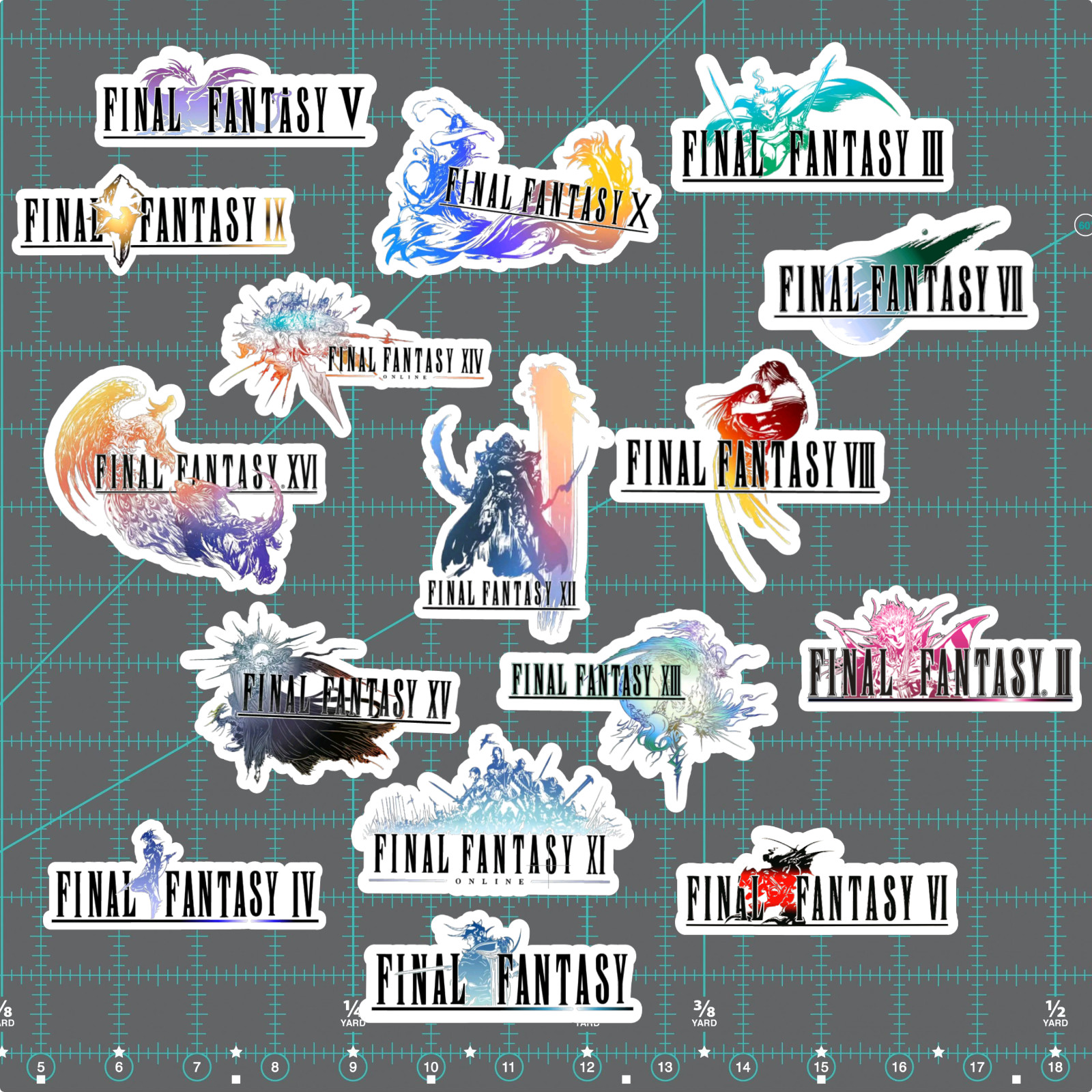 Final Fantasy Logo Stickers – Set of 16 – White, Holographic or Clear – FFVII