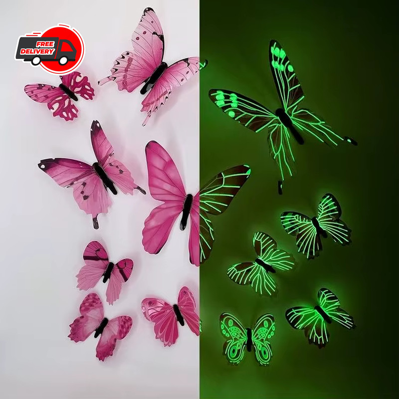 12PCS 3D Luminous Butterfly Wall Stickers DIY Home Decor Modern Art Gift USA