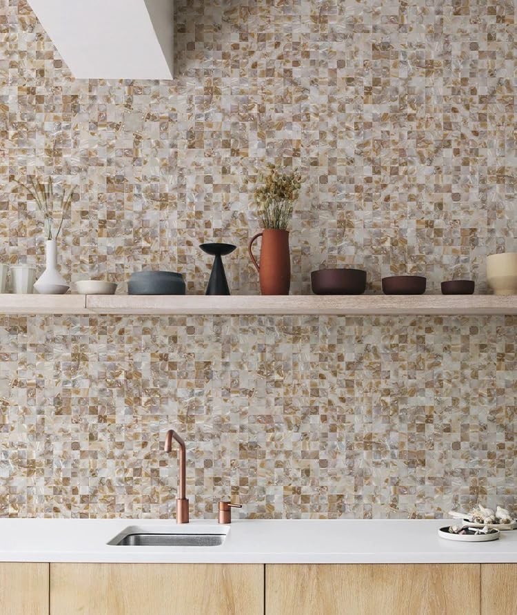 Peel and Stick Mother of Pearl Shell Backsplash Tile, for Kitchen Wall Room B…