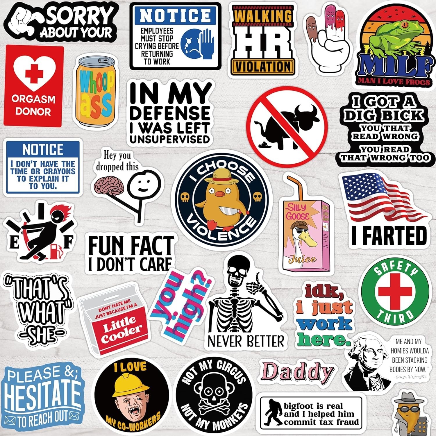 Edgy Humor Sticker Pack – 200 Irregular Vinyl Stickers for Adults – Waterproof