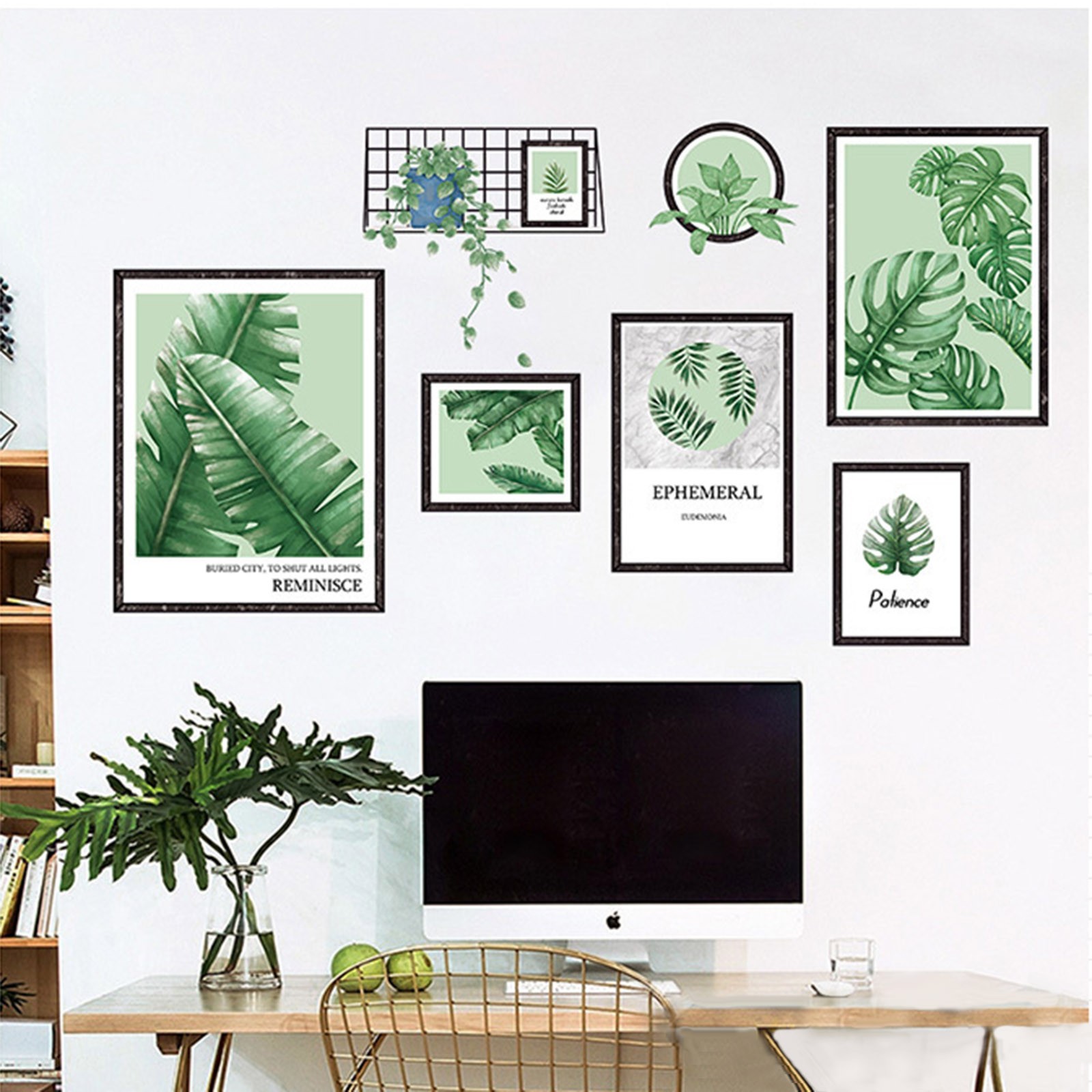 Green Wall Stickers Frame with Tropical Leaves Removable PVC Living Room Home