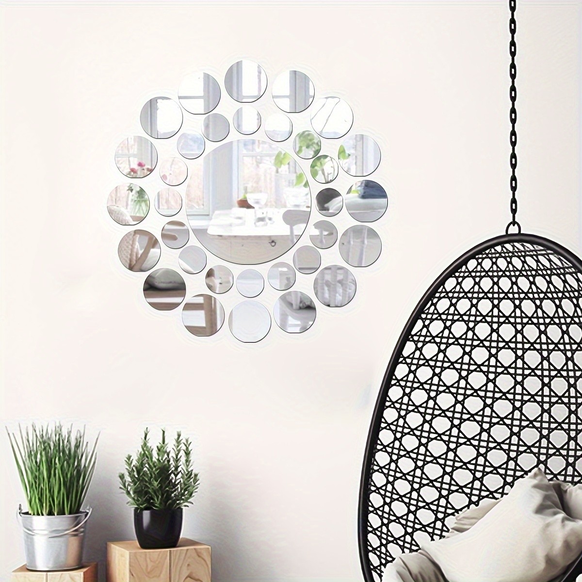 33Pcs/set Round Mirror Wall Stickers Silver Gold Living Room Background Wall