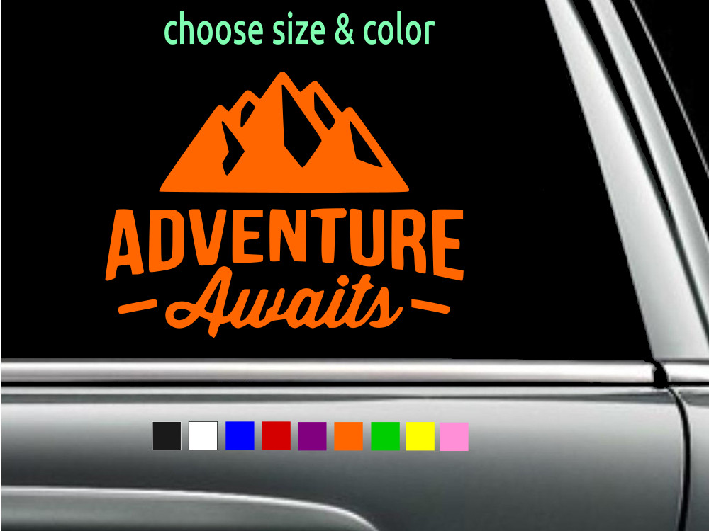 Adventure Awaits Nature Explorer Vinyl Window Sticker Decal CHOOSE SIZE COLOR