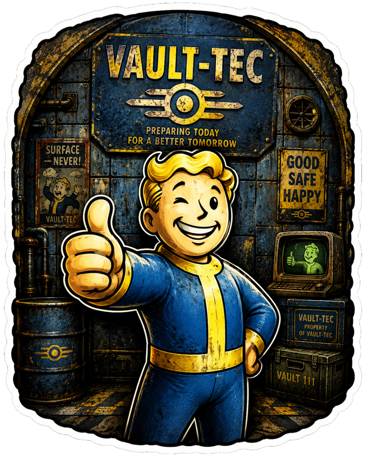 Vault Boy Vault-Tec Thumbs Up Sticker | Retro Post-Apocalyptic Game Art Fallout