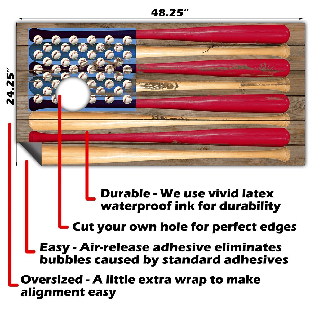 American Flag Baseball Tailgating Cornhole Board Wraps and Decals Vinyl Sticker