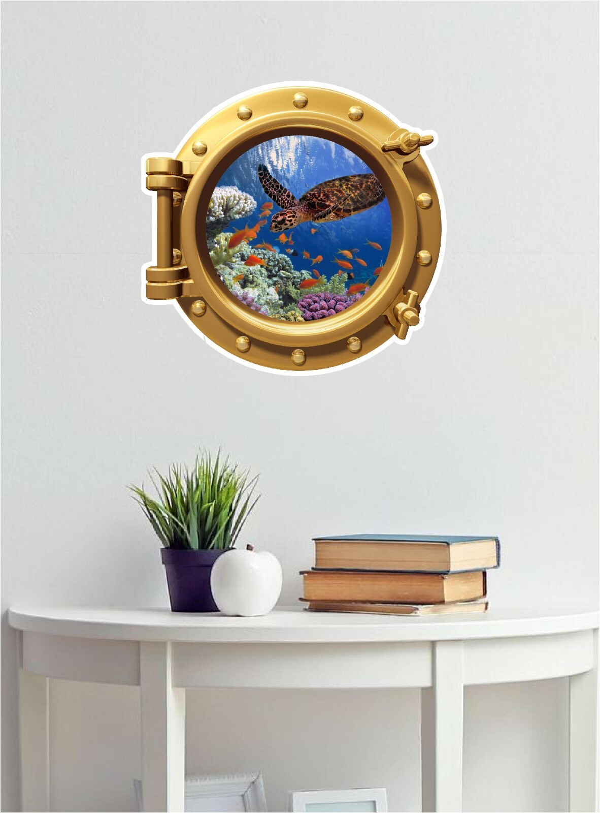 Ocean Coral Reef Turtle Fish Porthole Sticker Cute Decal Sea Beach Theme 16"x16"