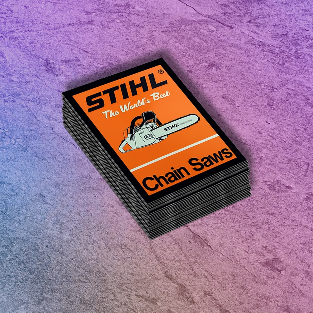 Antique Chainsaw Sticker: STIHL Chain Saws – Dishwasher Safe Hardhat Decal