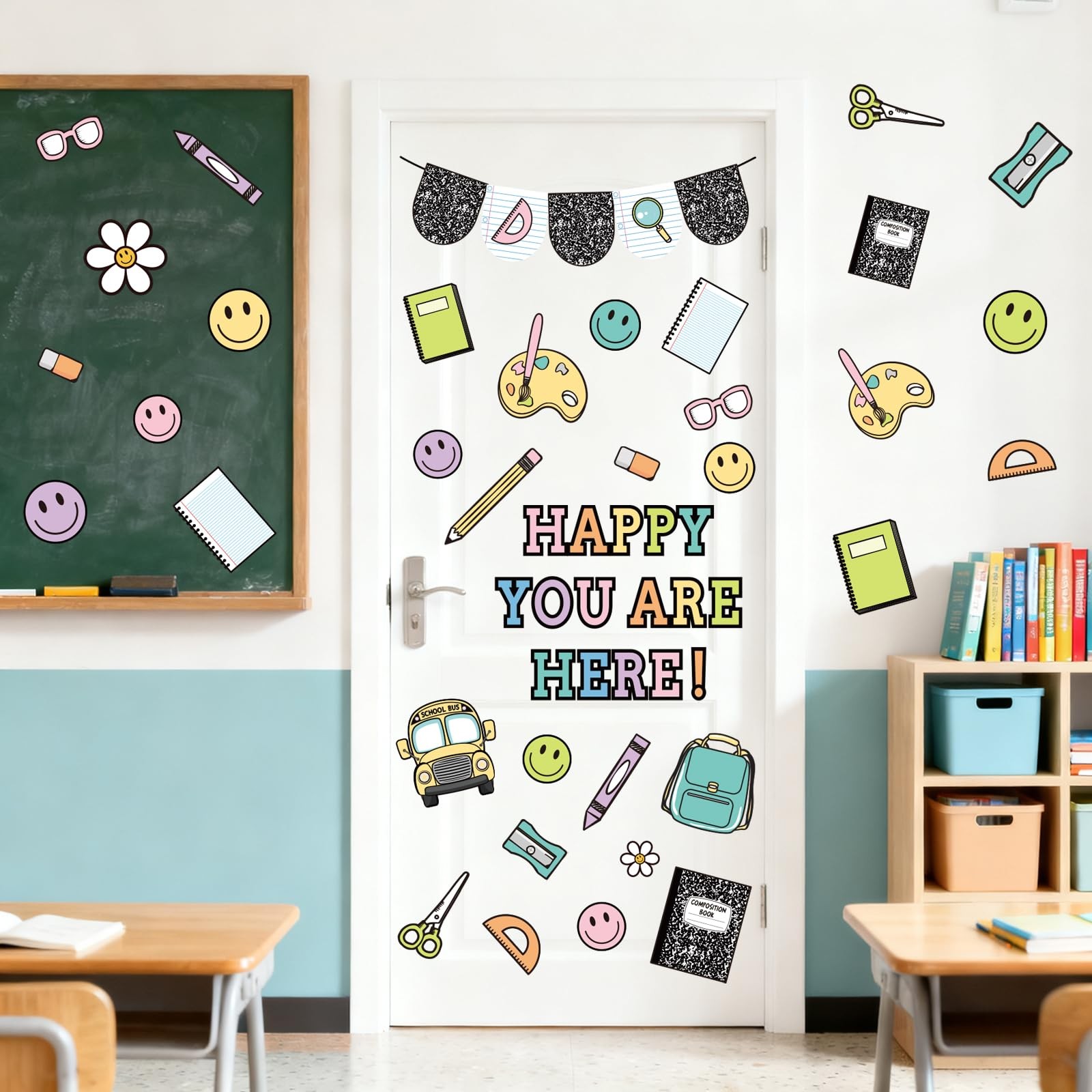 JarThenaAMCS Classroom Door Cover Decoration Sticker Pastel Window Door Cling…