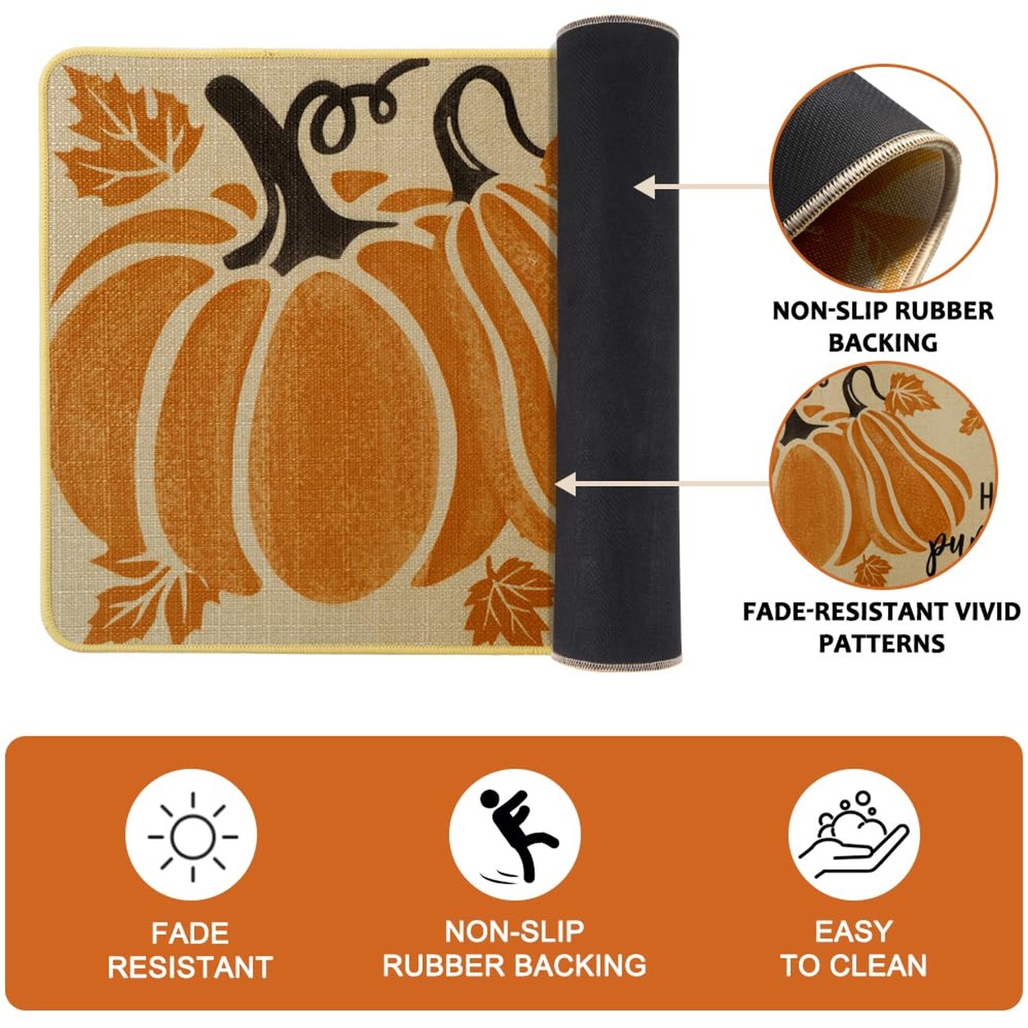 Hello Pumpkin Autumn Kitchen Rugs Set of 2,Hello Fall Leaves Low-Profile Holi…