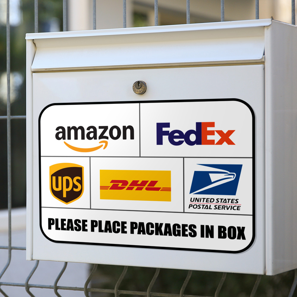 2-Pcs Please Place Packages In Box Delivery Sign Sticker Amazon FedEx Vinyl