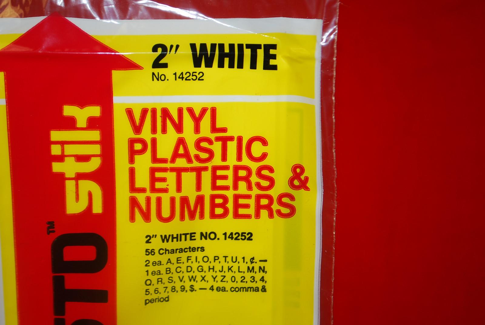 Presto Stik Vinyl Plastic Letters & Numbers 2" White Permanent #14252 S6478