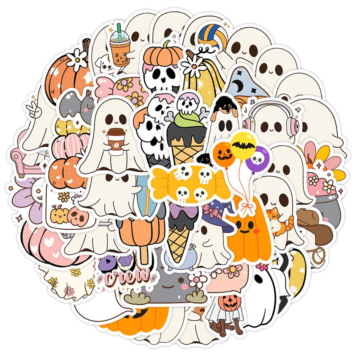 50pcs Waterproof Vinyl Stickers Halloween Little Ghost Pumpkin Phone Car Window