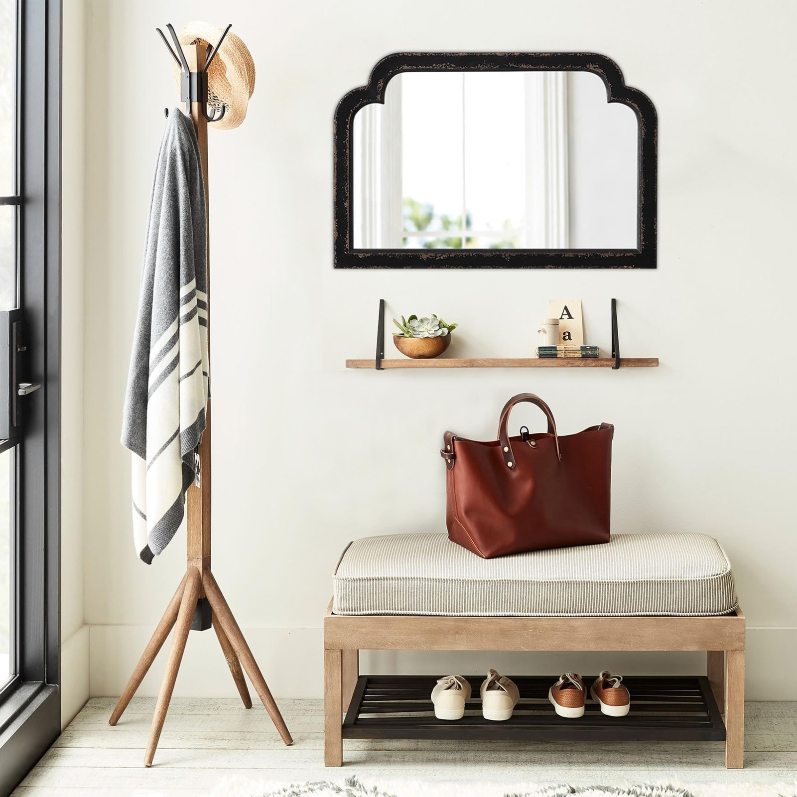 Rustic Black Arched Mirror for Entryway 16 X 24 Inch, Hanging Distressed Blac…