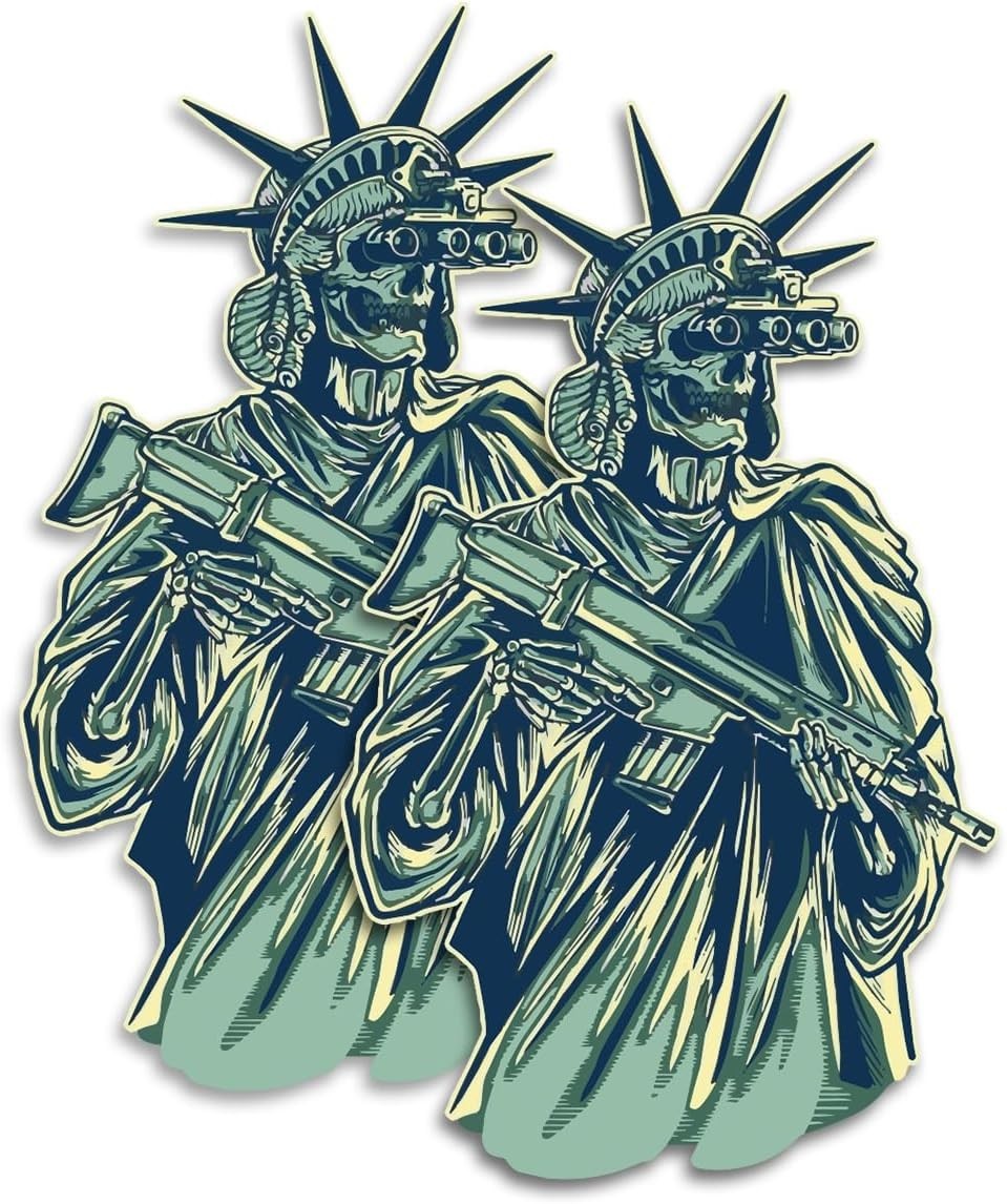 Statue of Liberty Skull Tactical Rifle Patriotic Military 2-Pack Decal 5.5"x5"