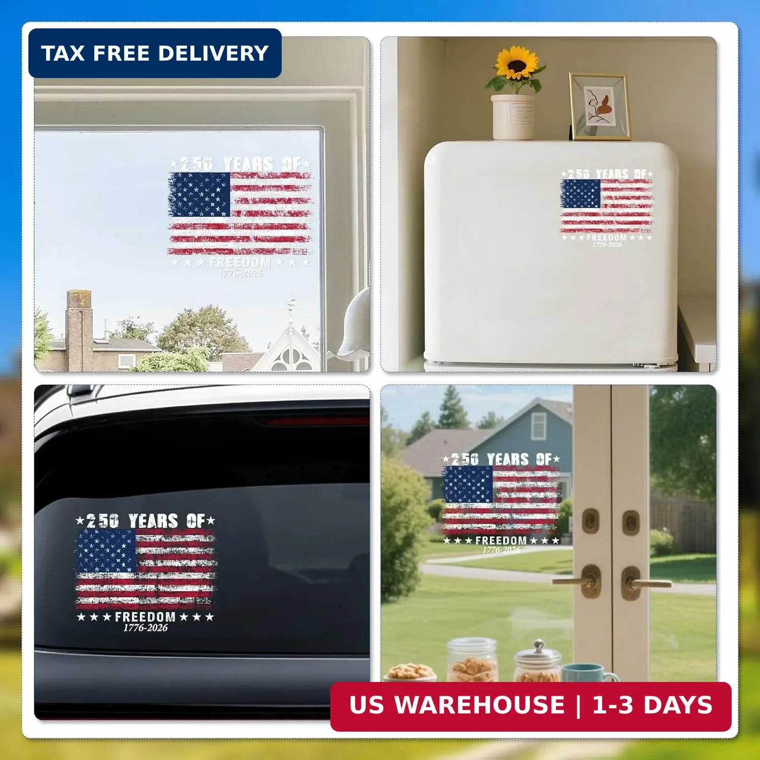 250th Anniversary USA Flag Decals – Vemfare American Patriotic Car Stickers, Ame