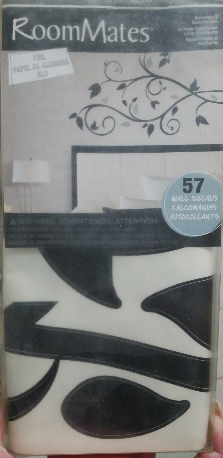 Room Mates Wall Decal Decoration in Vine & Leaves Design Black & Gray Accent