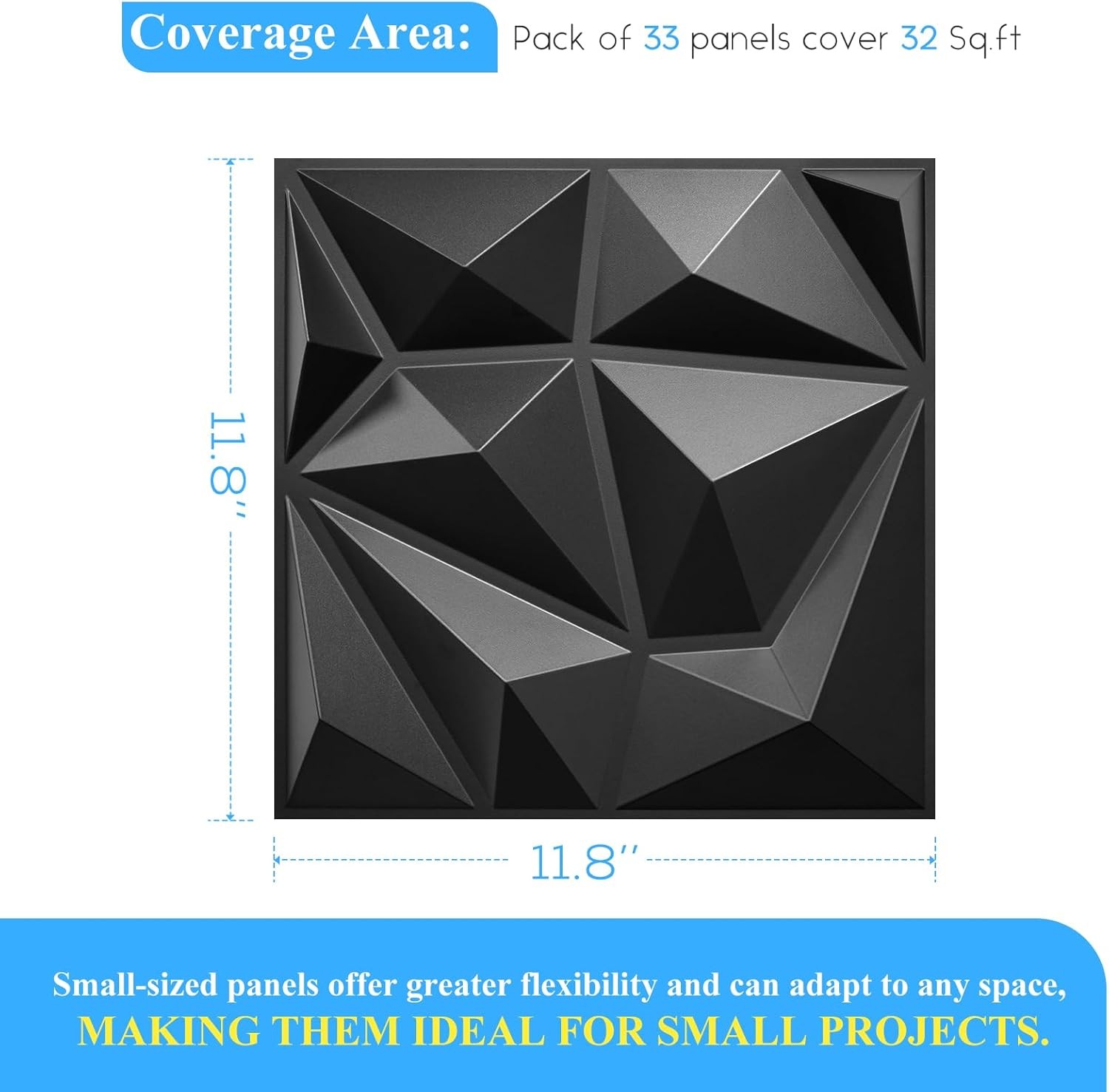 33 Pack Decorative 3D Wall Panels for Interior Decor,12"x12" Black