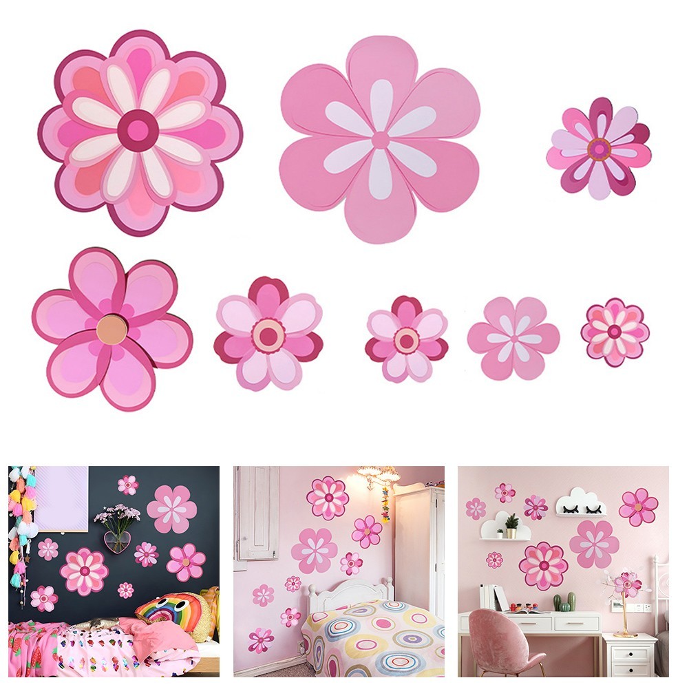 Set of 8 Floral Wall Decals for Living Spaces Waterproof and Removable