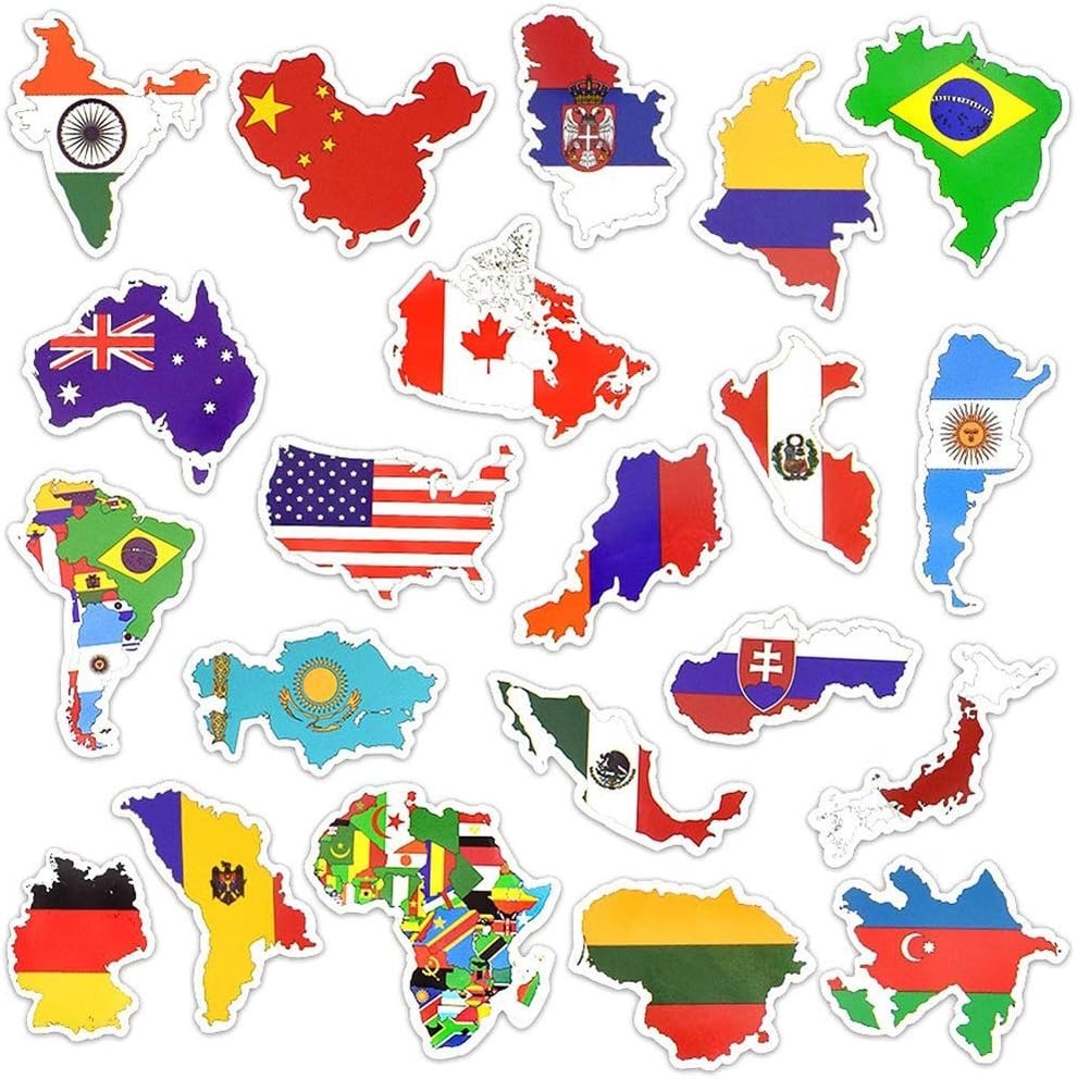 Vinyl National Flag Map Stickers Pack 50 Pcs Country Flag Decals for Laptop C…