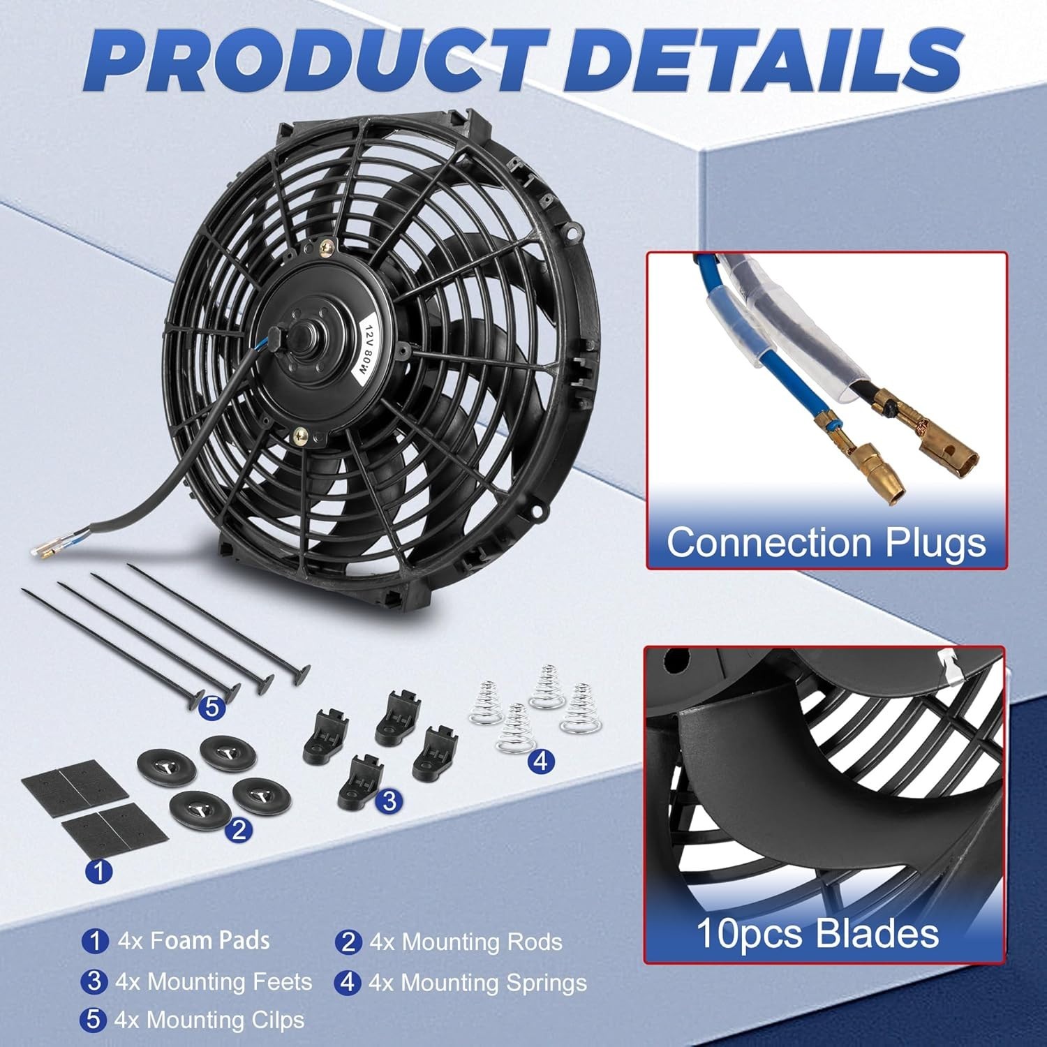 12 Inch 12” Black Universal Electric Radiator Slim Fan 12V 80W High Performance