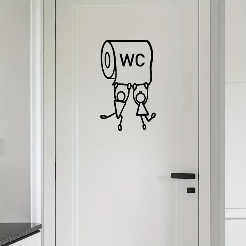 1pc Cartoon "WC" Vinyl Sticker – Playful Toilet Wall Art for Men Women Humorous