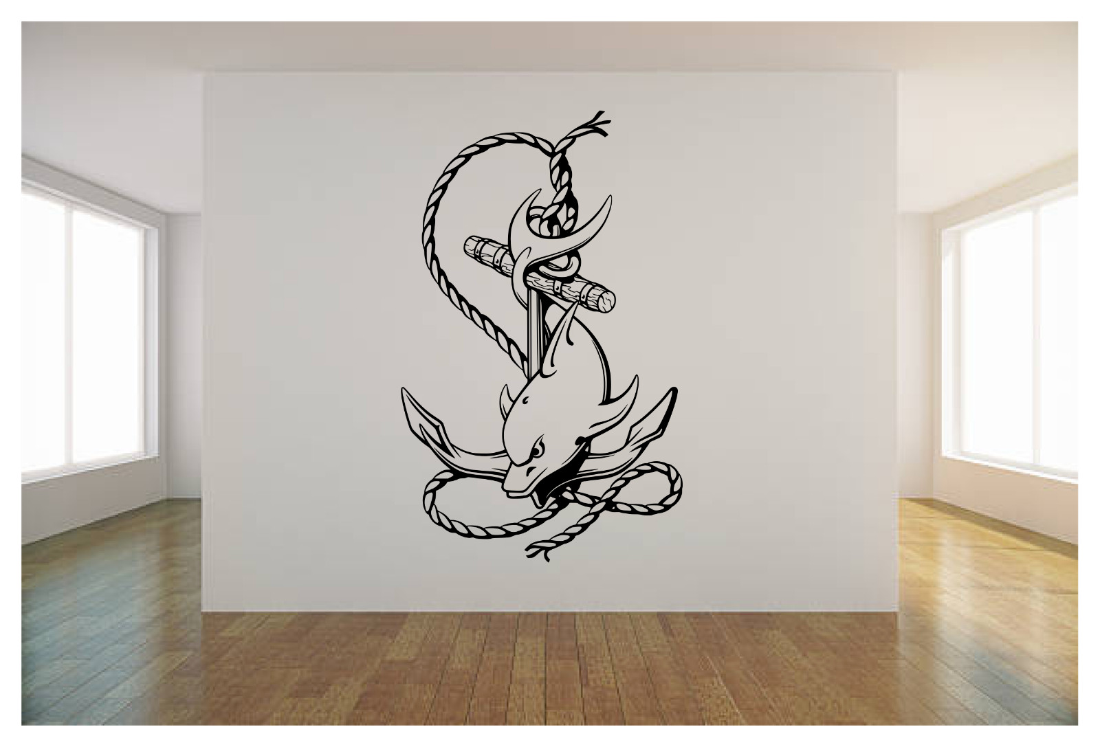 Dolphin Wrapped around Anchor Vinyl Wall Decal Sticker 22"x34" Choice of color