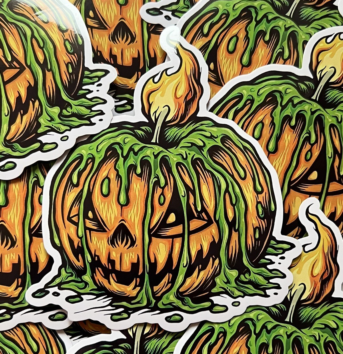 Halloween Melting Pumpkin Vinyl Sticker 4 Inch Waterproof Decal