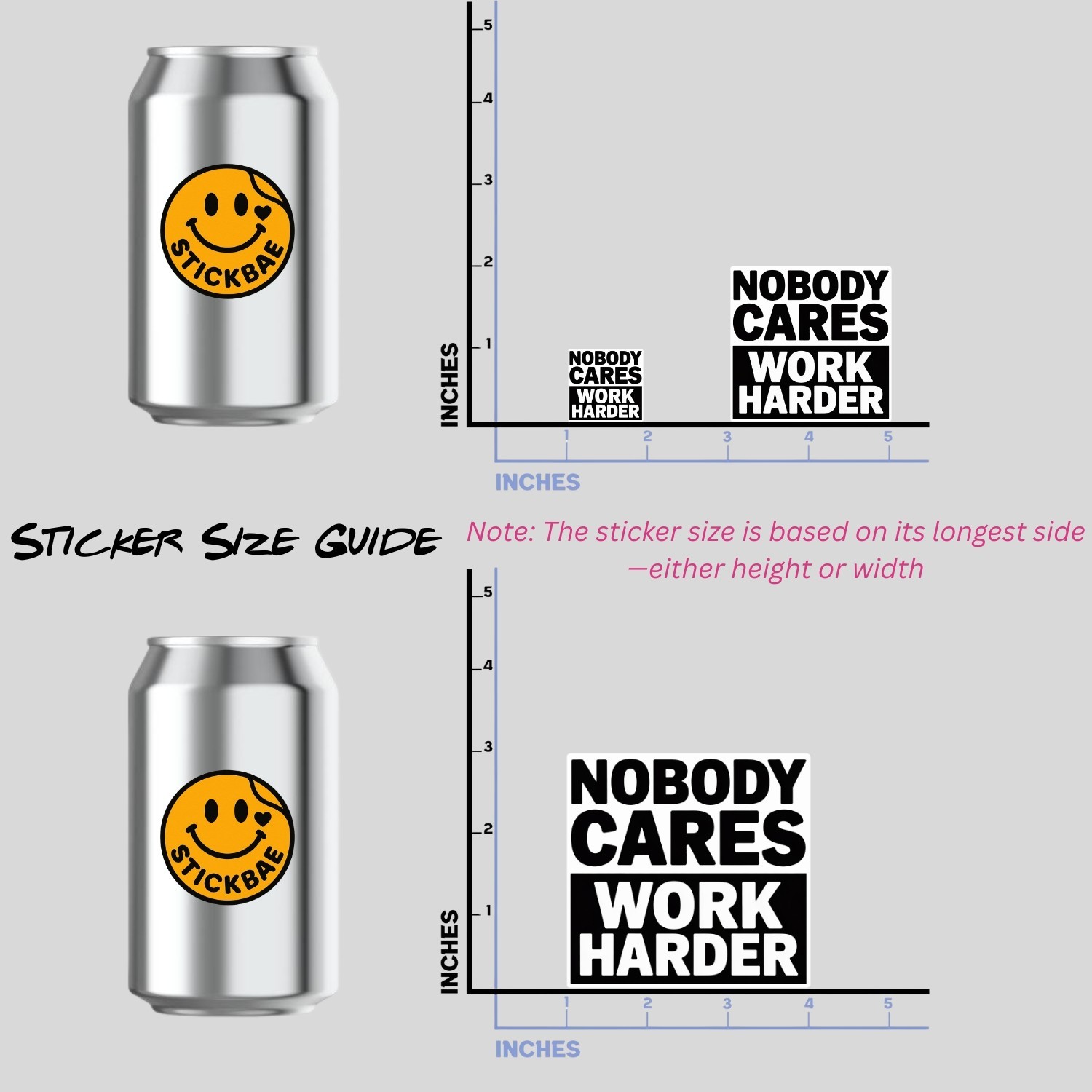 Motivational Nobody Cares Work Harder Stickers: Waterproof Vinyl Decals