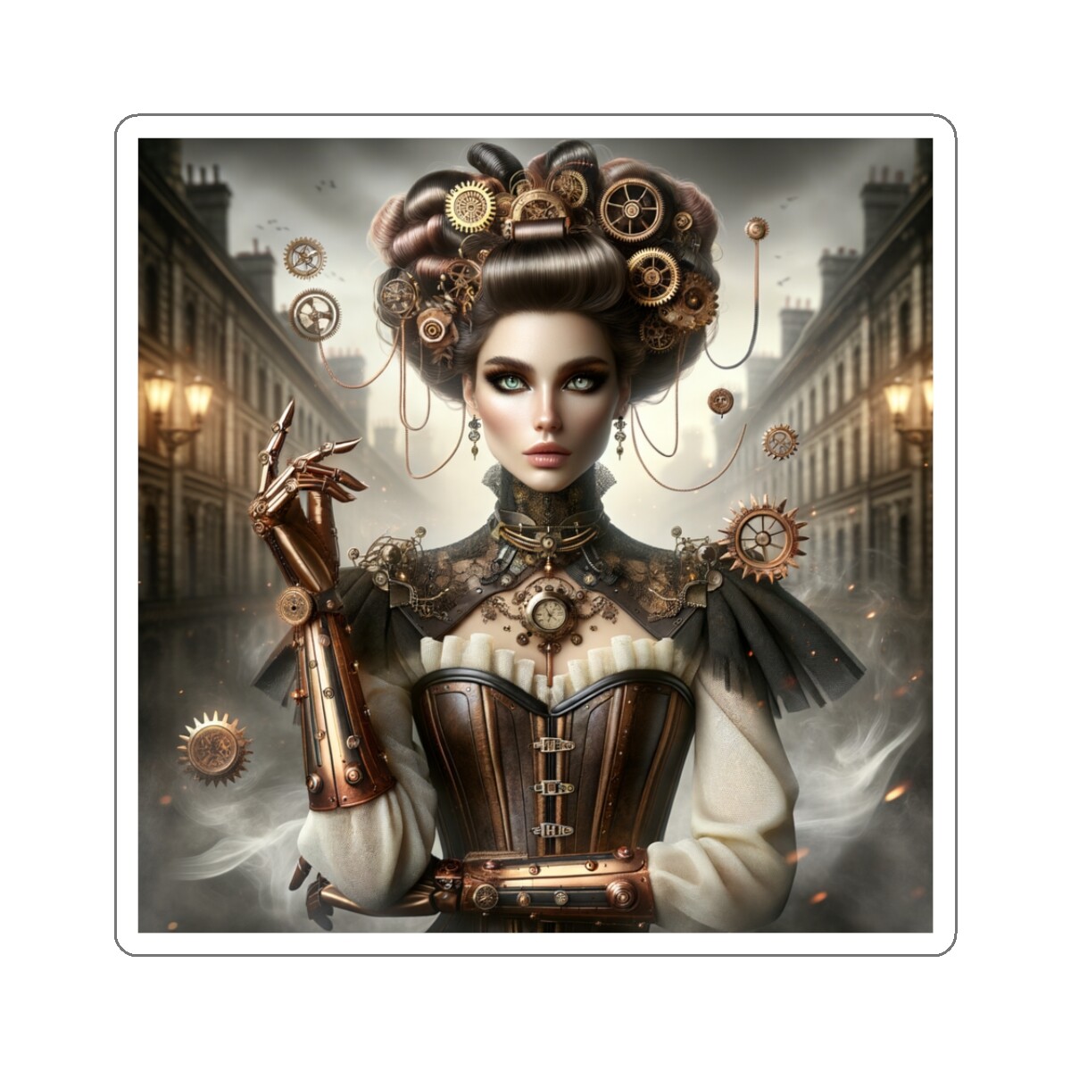 Sticker Steampunk Femme Fatale Digital Art 2×2 3×3 4×4 6×6