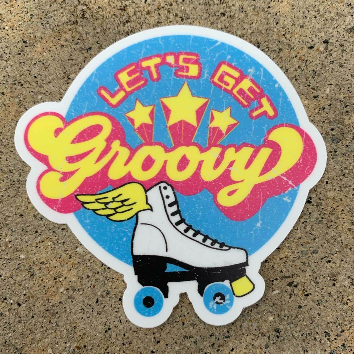 Groovy Premium Stickers & Magnets / Winged Roller Skate, Retro Style