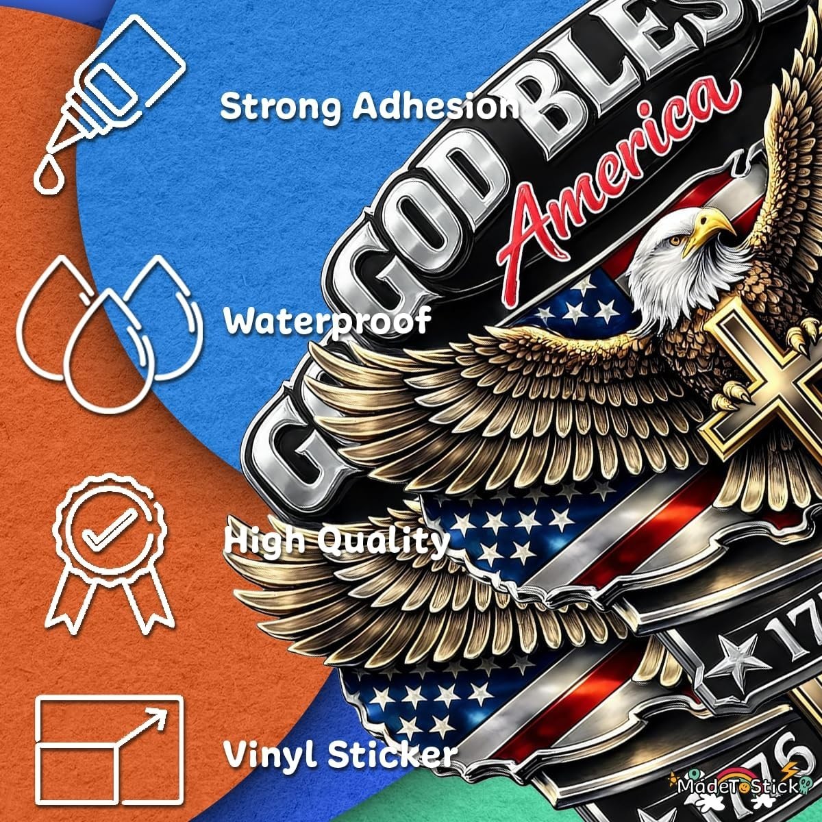 God Bless America 1776-2026 Eagle Flag USA 250th 2-Pack Vinyl Decal 5" x 5.6"