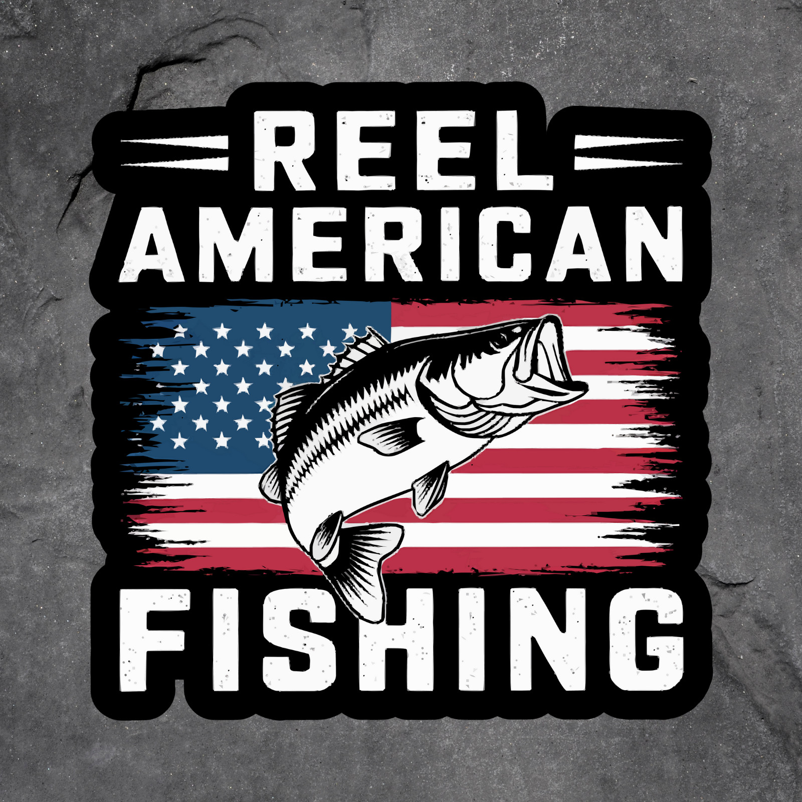 Reel American Sticker Vinyl Decal Patriotic Bass Fishing Flag Bold Text Graphic