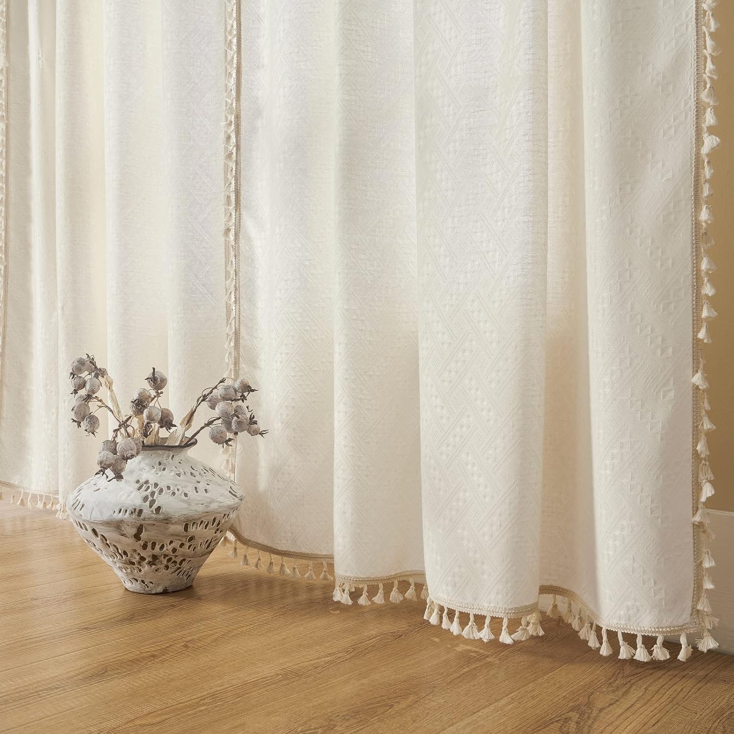 ENJOYBRIDAL Off White Curtains for Living Room 96 Inch Length 2 Panels Boho D…