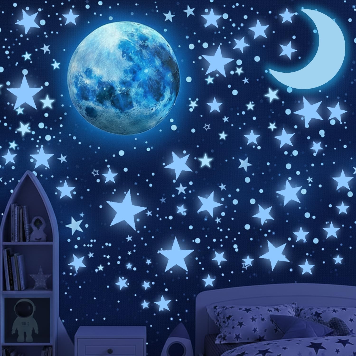 Peel & Stick Blue Glow in the Dark Stars – 1050 Pcs with Constellation E-Book