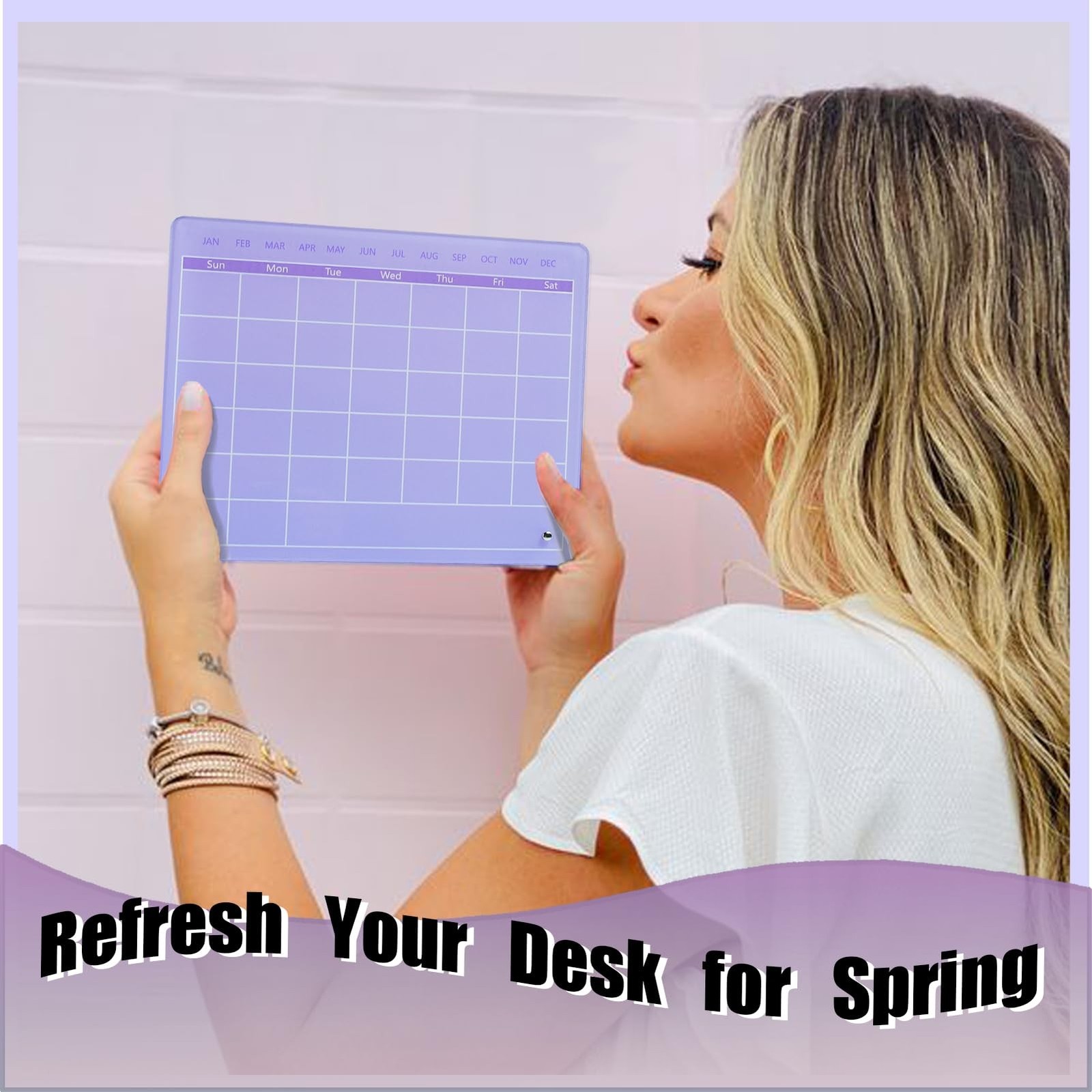 Calendar Dry Erase Board,12"X10",Acrylic Desk Calendar with Stand,Purple Dry …
