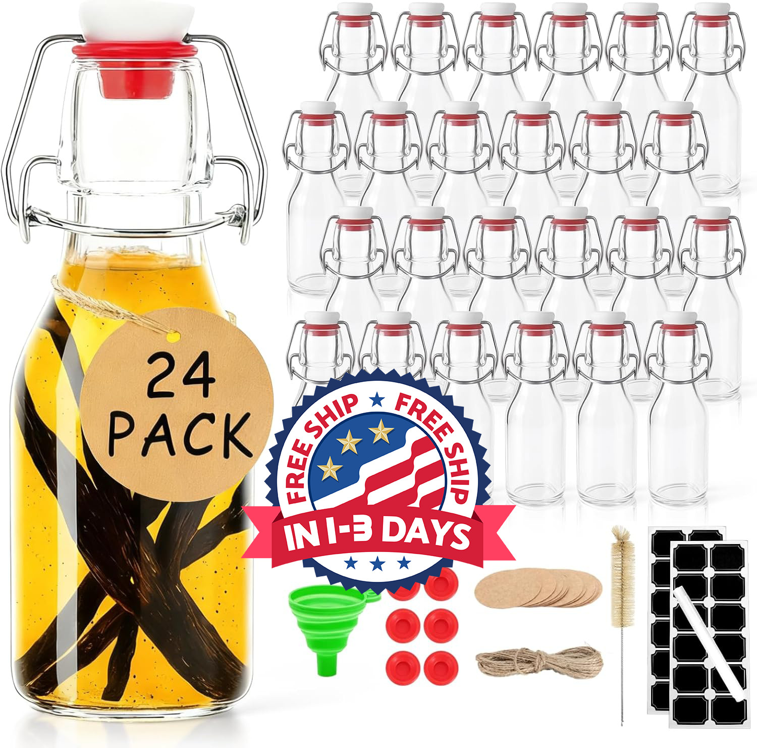 24 botellas de vidrio con tapa abatible de 4oz con tapa abatible para Kombucha
